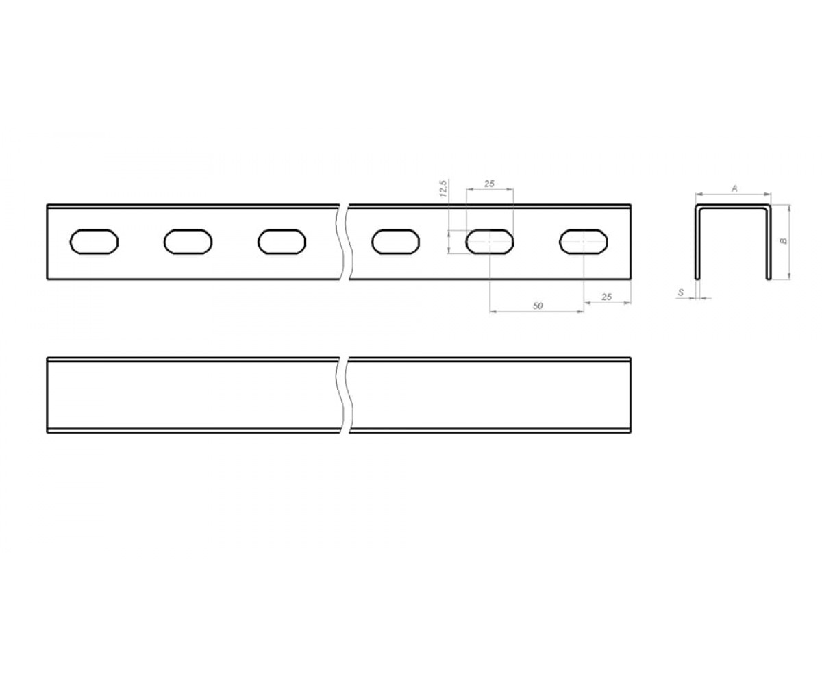 Швеллер перфорированный по двум сторонам горячеоцинкованный ПШВ2гц-100х40-2,0-2000