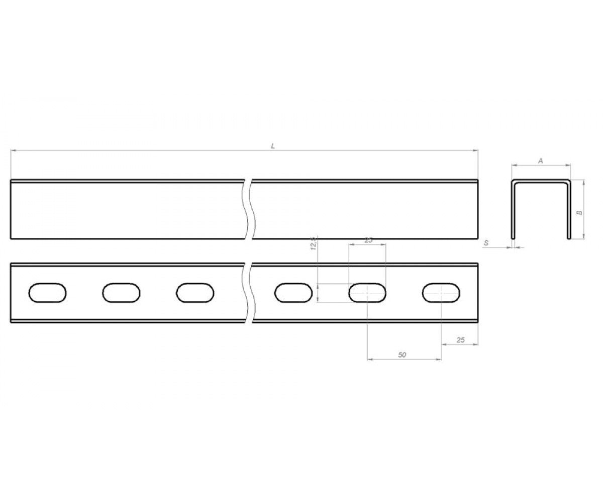 Швеллер перфорированный по основанию горячеоцинкованный ПШВ1гц-100х40-1,5-3000