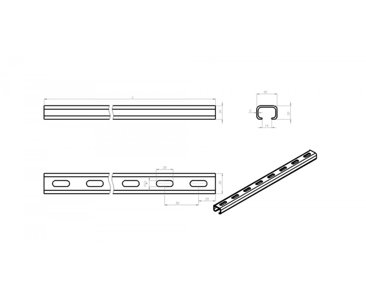 Профиль перф. С-образный окрашенный (овал CabLiderRapid) ПЛ-С(о)ral-30х30-2,0-3000