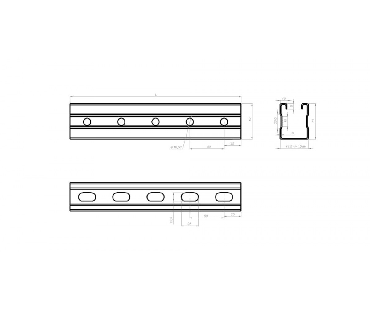 Страт-профиль  (траверса) нержавеющая сталь  СПн-41х52-2,5-3700 AISI 304