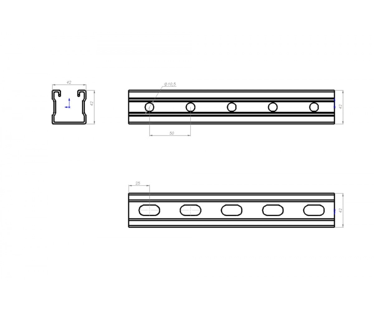Страт-профиль  (траверса) горячеоцинкованный  СПгц-42х42-3-150