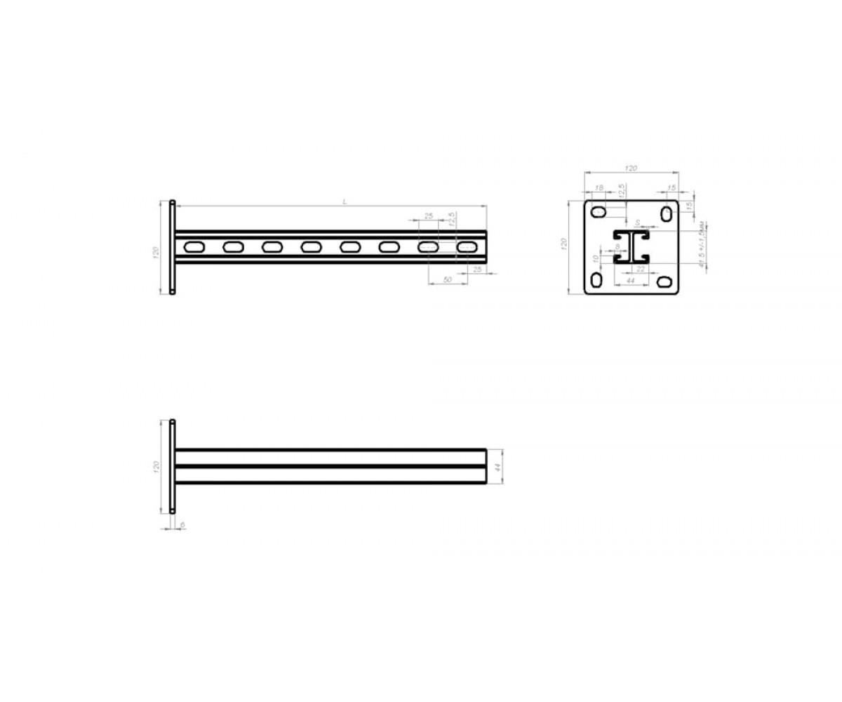 Консоль вертикальная двойная "Strut" (41х21х2,0) основание (120х120х6) 800мм горячеоцинкованная КВС2гц(сн)-800